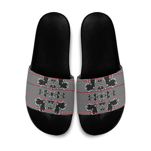 Charcoal Black Hearts Crown Traditional Geometry Slide Sandals Seanamarena Basotho Blanket Inspired