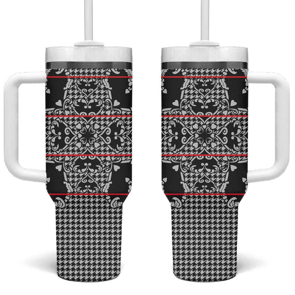 Charcoal Black Hearts Crown Traditional Geometry Tumbler With Handle Seanamarena Basotho Blanket Inspired