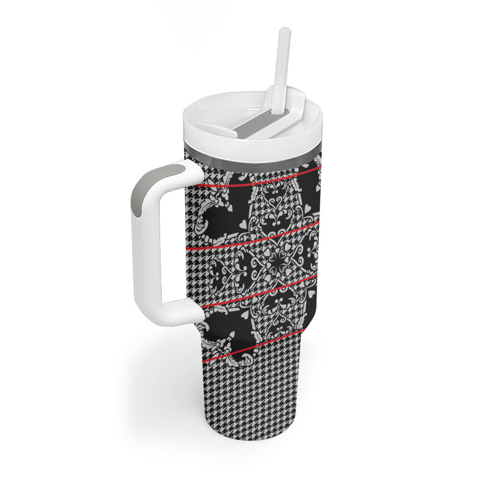 Charcoal Black Hearts Crown Traditional Geometry Tumbler With Handle Seanamarena Basotho Blanket Inspired