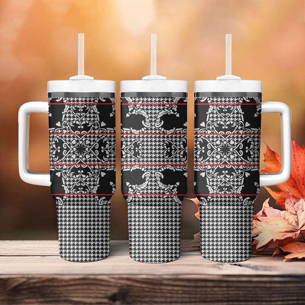 Charcoal Black Hearts Crown Traditional Geometry Tumbler With Handle Seanamarena Basotho Blanket Inspired