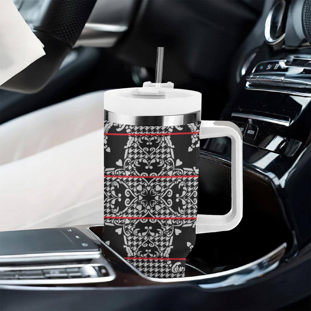 Charcoal Black Hearts Crown Traditional Geometry Tumbler With Handle Seanamarena Basotho Blanket Inspired