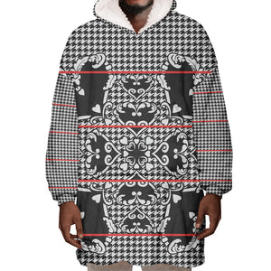 Charcoal Black Hearts Crown Traditional Geometry Wearable Blanket Hoodie Seanamarena Basotho Blanket Inspired