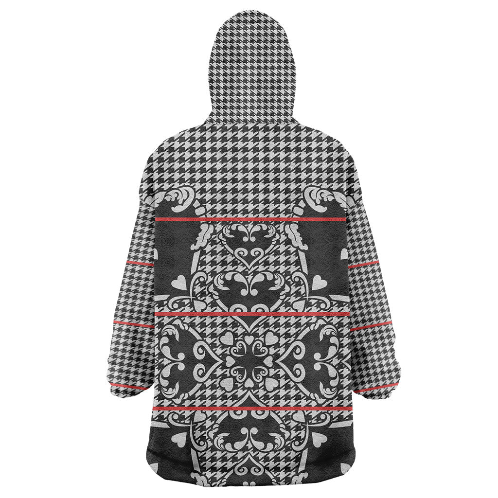 Charcoal Black Hearts Crown Traditional Geometry Wearable Blanket Hoodie Seanamarena Basotho Blanket Inspired