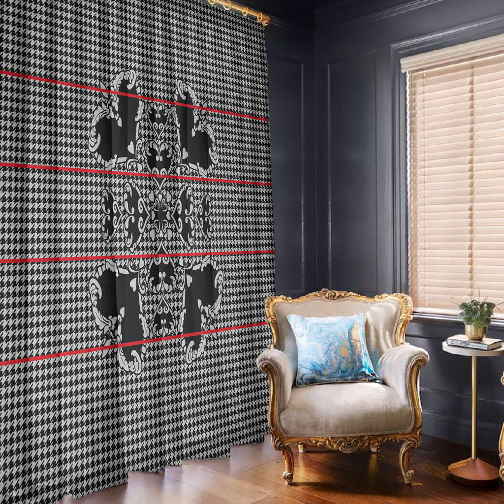 Charcoal Black Hearts Crown Traditional Geometry Window Curtain Seanamarena Basotho Blanket Inspired