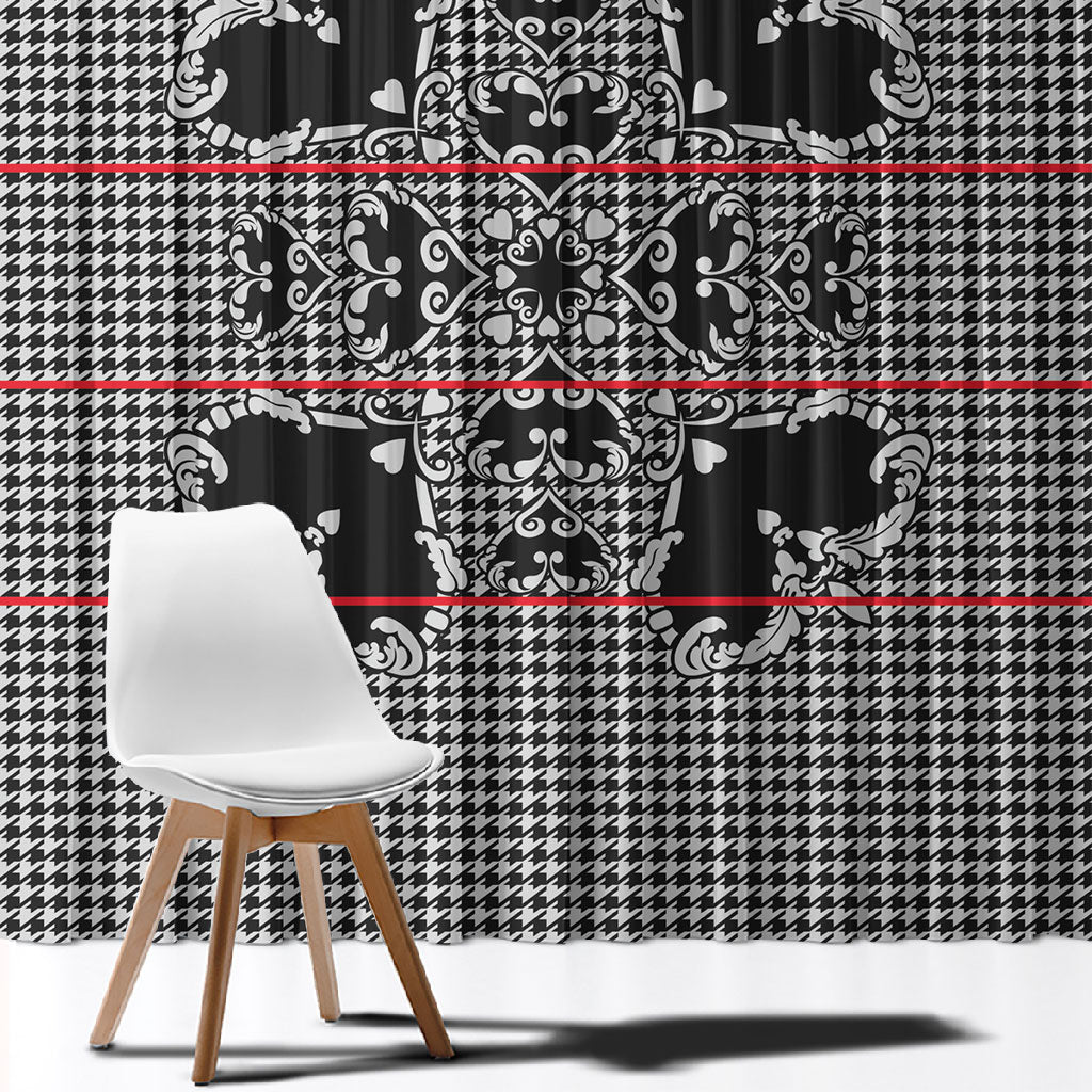 Charcoal Black Hearts Crown Traditional Geometry Window Curtain Seanamarena Basotho Blanket Inspired