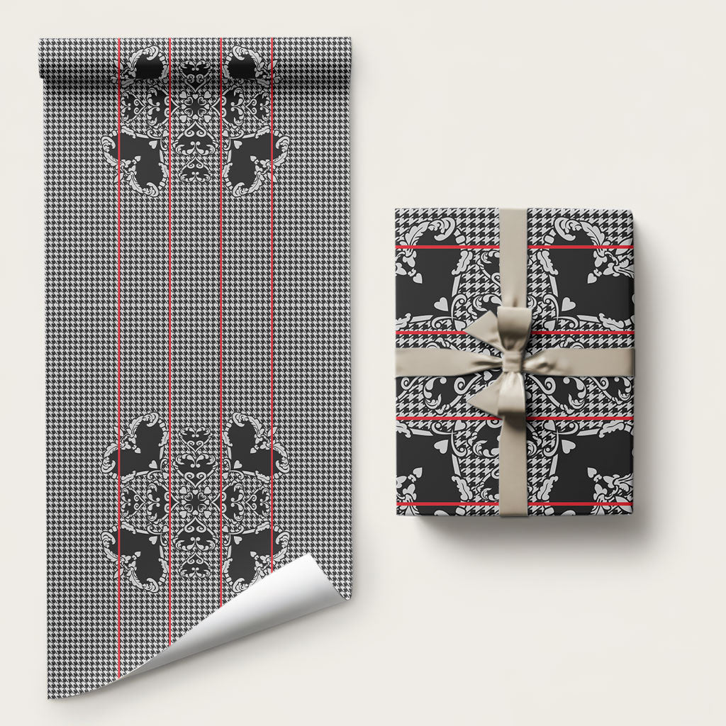 Charcoal Black Hearts Crown Traditional Geometry Wrapping Paper Seanamarena Basotho Blanket Inspired