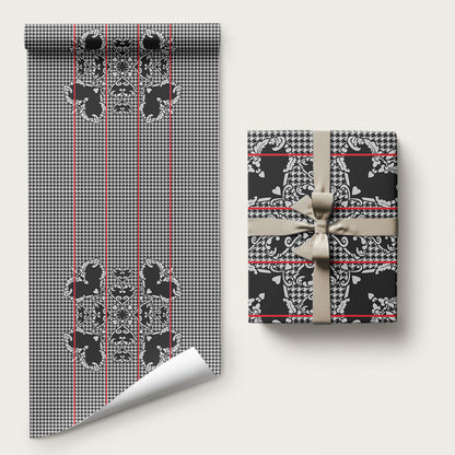 Charcoal Black Hearts Crown Traditional Geometry Wrapping Paper Seanamarena Basotho Blanket Inspired