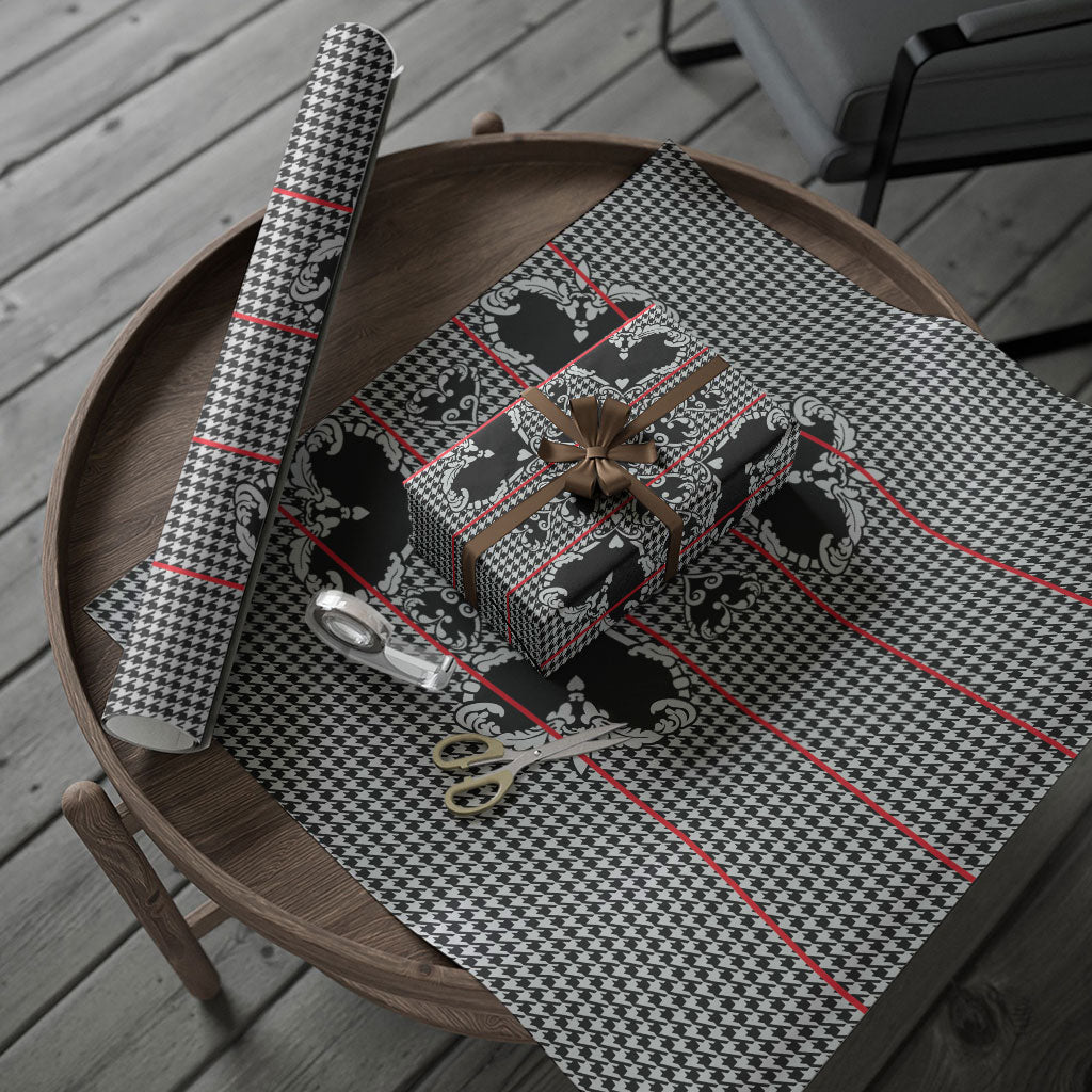 Charcoal Black Hearts Crown Traditional Geometry Wrapping Paper Seanamarena Basotho Blanket Inspired