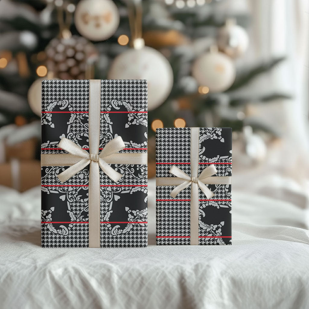 Charcoal Black Hearts Crown Traditional Geometry Wrapping Paper Seanamarena Basotho Blanket Inspired