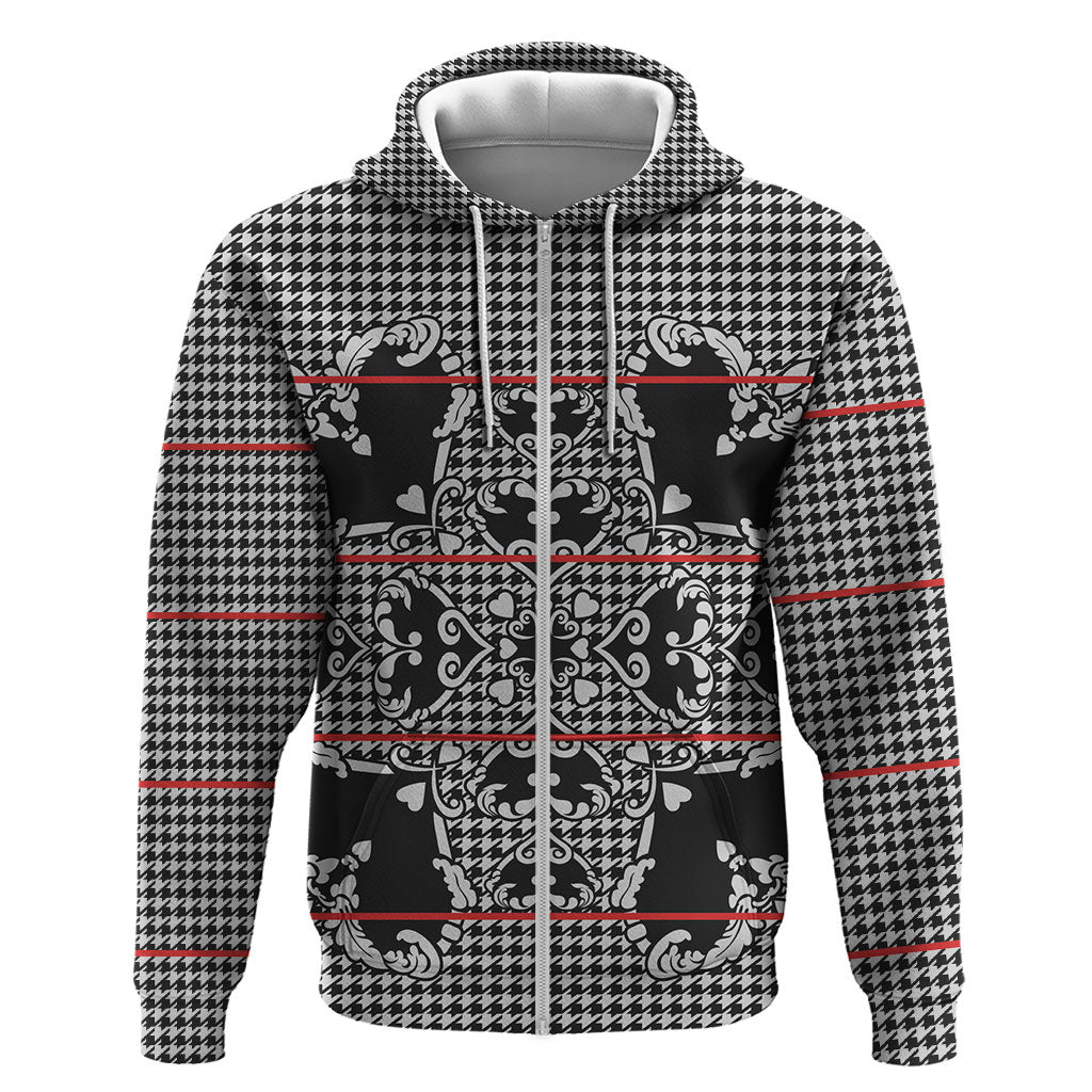 Charcoal Black Hearts Crown Traditional Geometry Zip Hoodie Seanamarena Basotho Blanket Inspired