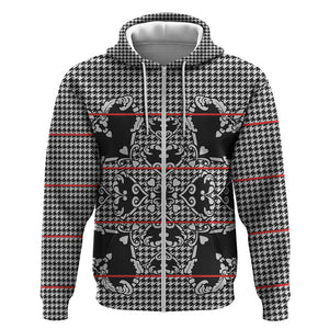 Charcoal Black Hearts Crown Traditional Geometry Zip Hoodie Seanamarena Basotho Blanket Inspired