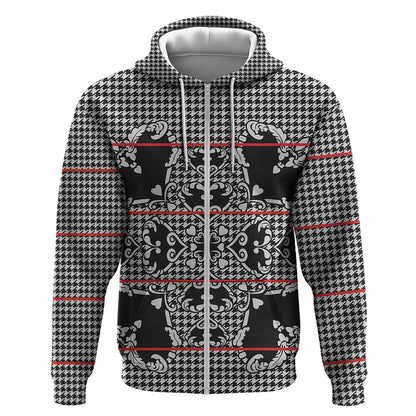 Charcoal Black Hearts Crown Traditional Geometry Zip Hoodie Seanamarena Basotho Blanket Inspired