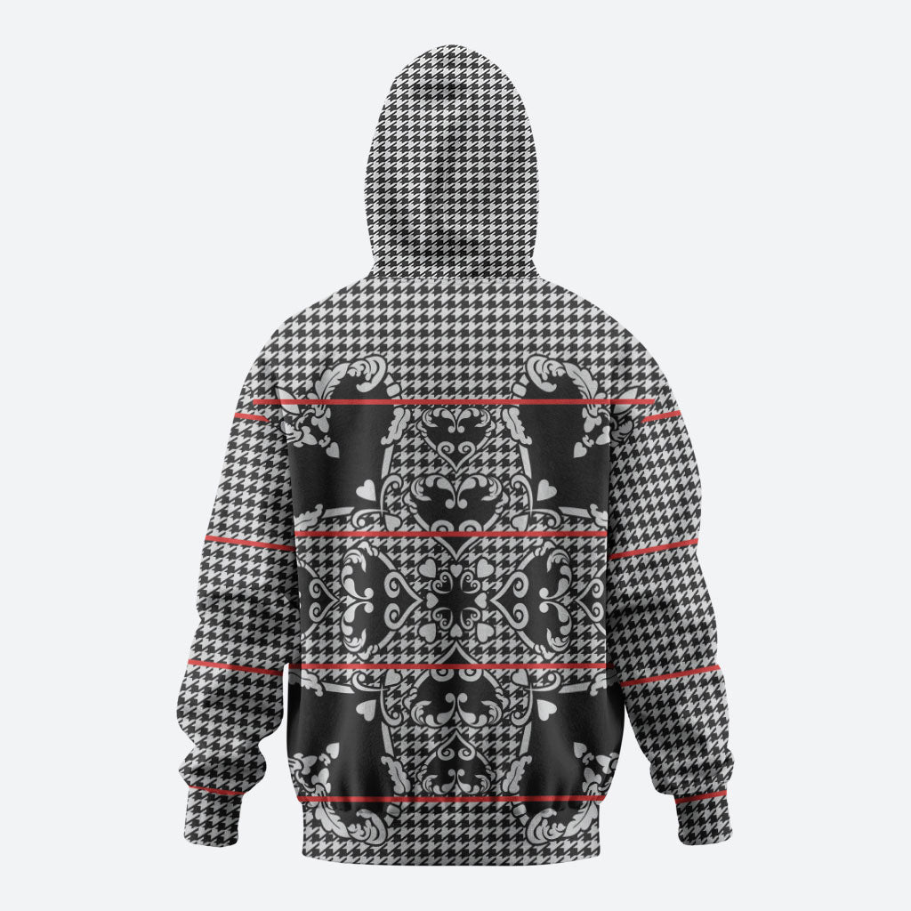 Charcoal Black Hearts Crown Traditional Geometry Zip Hoodie Seanamarena Basotho Blanket Inspired