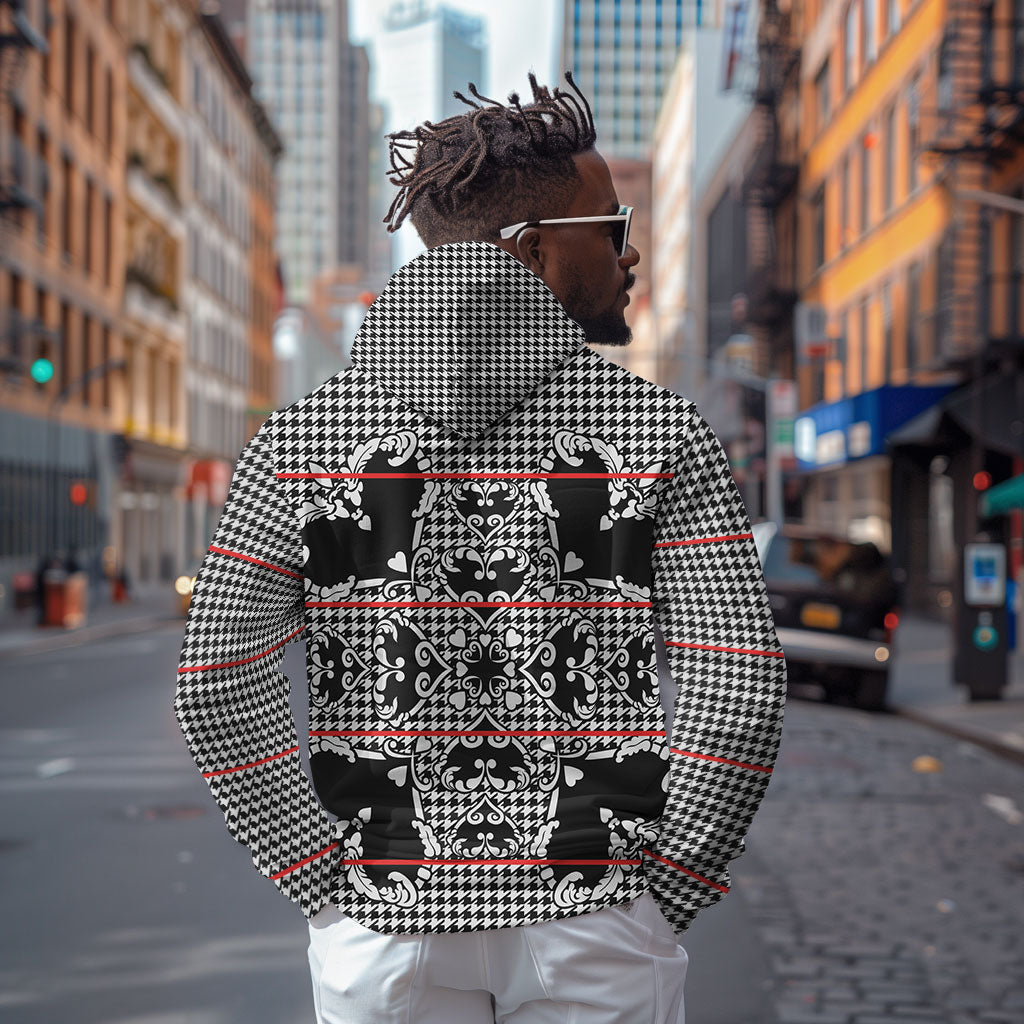 Charcoal Black Hearts Crown Traditional Geometry Zip Hoodie Seanamarena Basotho Blanket Inspired