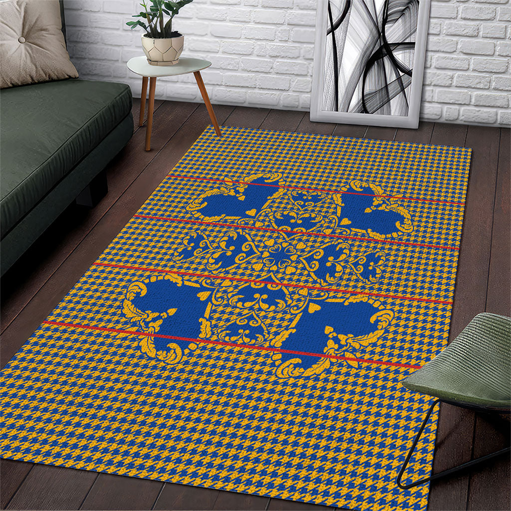 Cobalt Blue Hearts Crown Traditional Geometry Area Rug Seanamarena Basotho Blanket Inspired