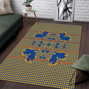 Cobalt Blue Hearts Crown Traditional Geometry Area Rug Seanamarena Basotho Blanket Inspired