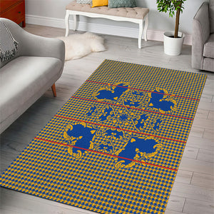 Cobalt Blue Hearts Crown Traditional Geometry Area Rug Seanamarena Basotho Blanket Inspired