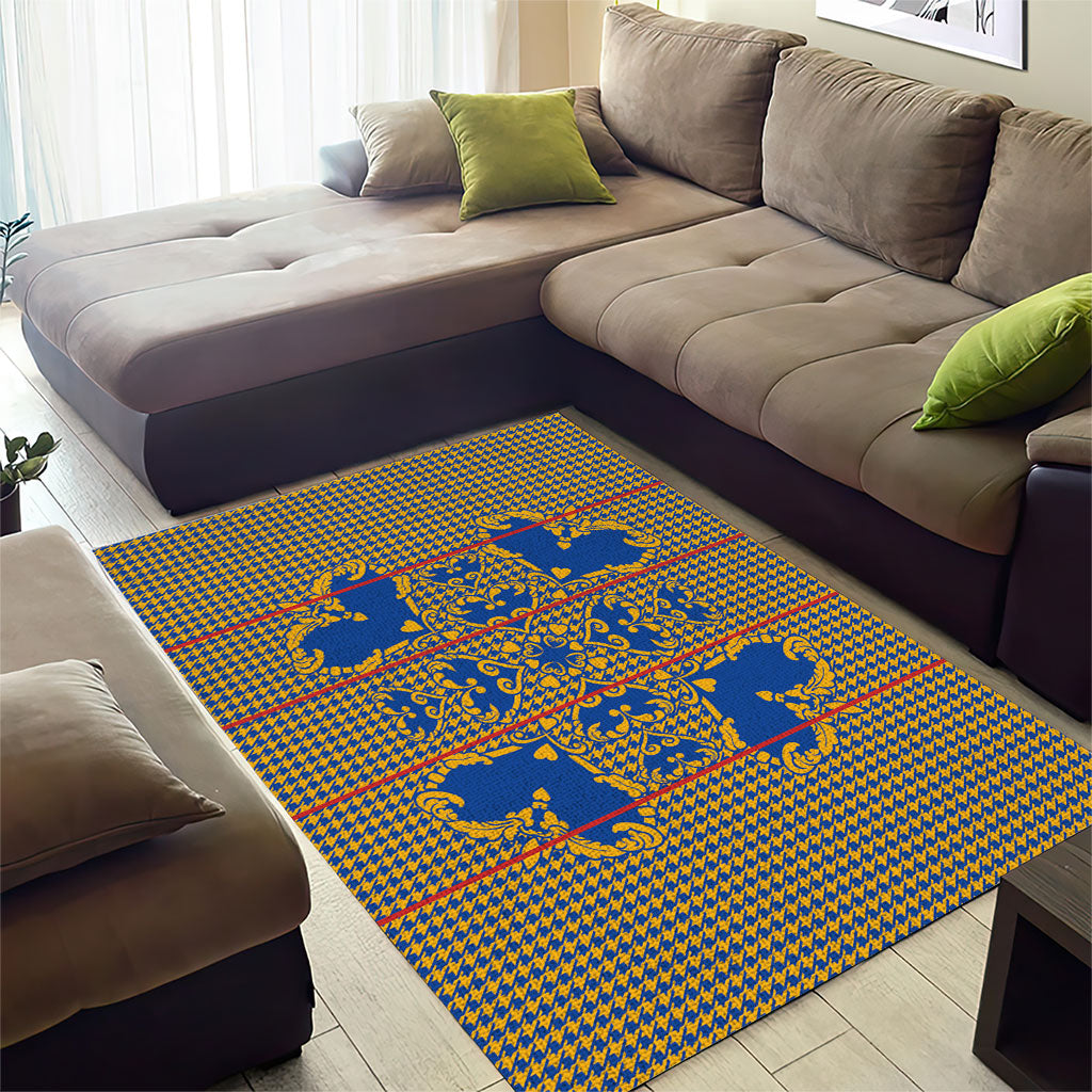 Cobalt Blue Hearts Crown Traditional Geometry Area Rug Seanamarena Basotho Blanket Inspired
