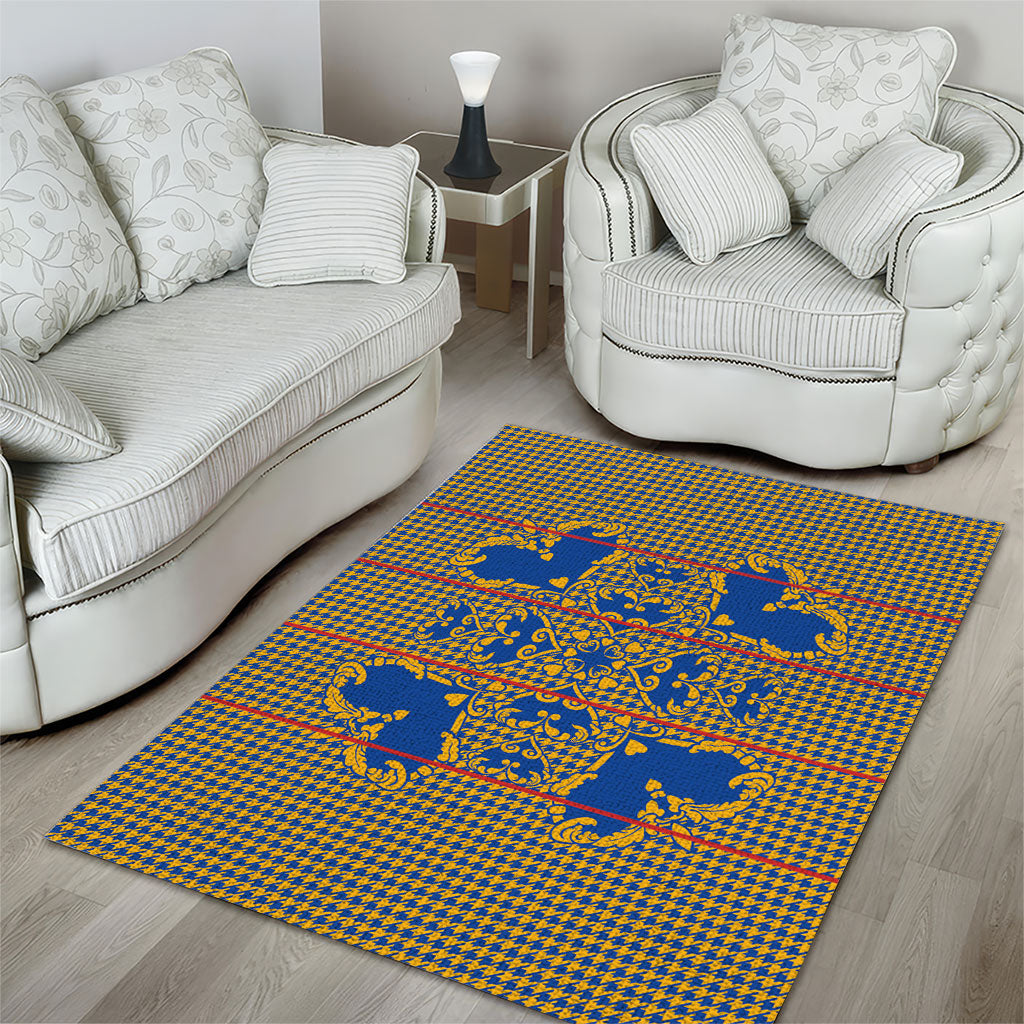 Cobalt Blue Hearts Crown Traditional Geometry Area Rug Seanamarena Basotho Blanket Inspired