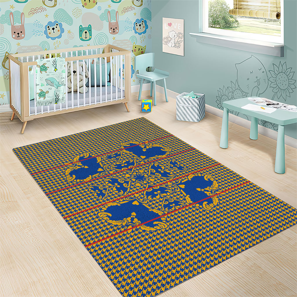 Cobalt Blue Hearts Crown Traditional Geometry Area Rug Seanamarena Basotho Blanket Inspired