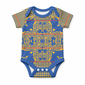 Cobalt Blue Hearts Crown Traditional Geometry Baby Onesie Seanamarena Basotho Blanket Inspired