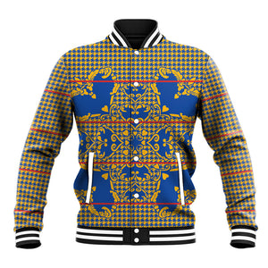 Cobalt Blue Hearts Crown Traditional Geometry Baseball Jacket Seanamarena Basotho Blanket Inspired