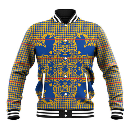 Cobalt Blue Hearts Crown Traditional Geometry Baseball Jacket Seanamarena Basotho Blanket Inspired