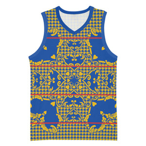 Cobalt Blue Hearts Crown Traditional Geometry Basketball Jersey Seanamarena Basotho Blanket Inspired