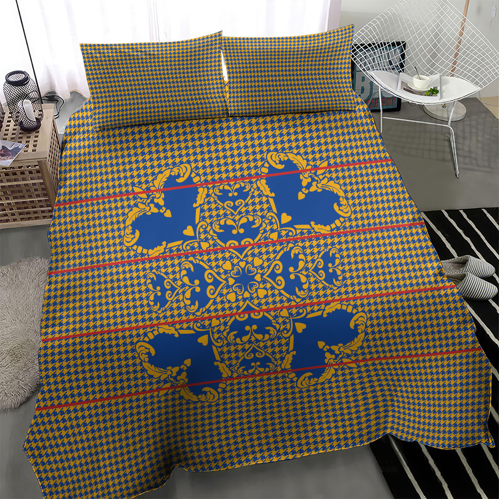 Cobalt Blue Hearts Crown Traditional Geometry Bedding Set Seanamarena Basotho Blanket Inspired