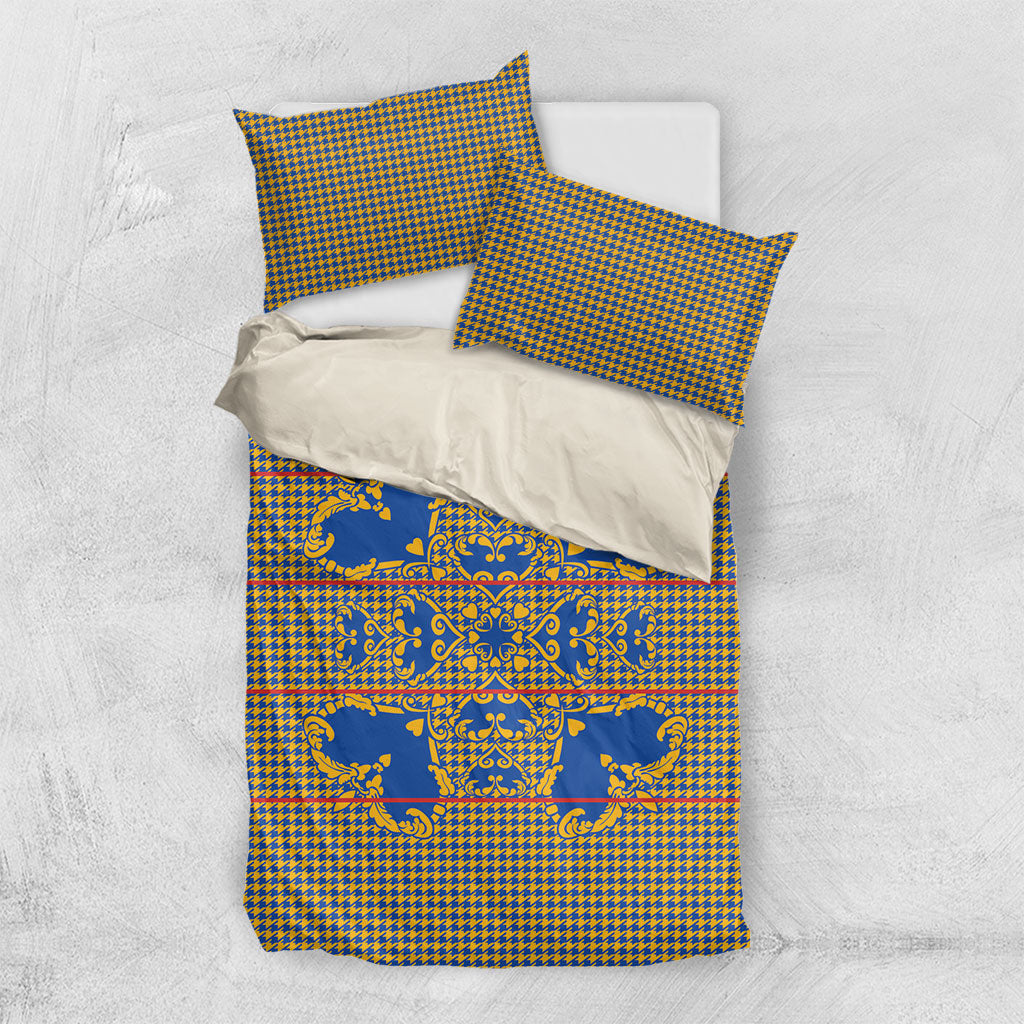 Cobalt Blue Hearts Crown Traditional Geometry Bedding Set Seanamarena Basotho Blanket Inspired