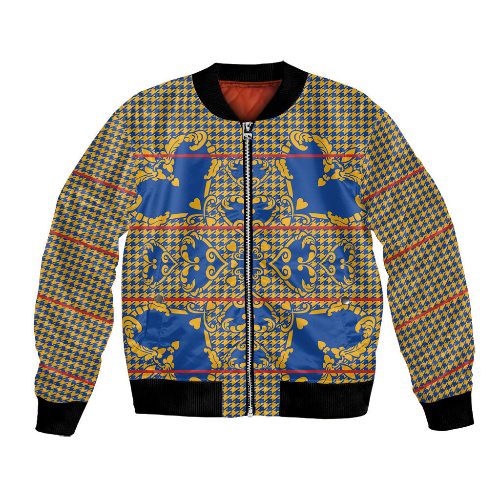 Cobalt Blue Hearts Crown Traditional Geometry Bomber Jacket Seanamarena Basotho Blanket Inspired