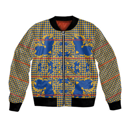 Cobalt Blue Hearts Crown Traditional Geometry Bomber Jacket Seanamarena Basotho Blanket Inspired