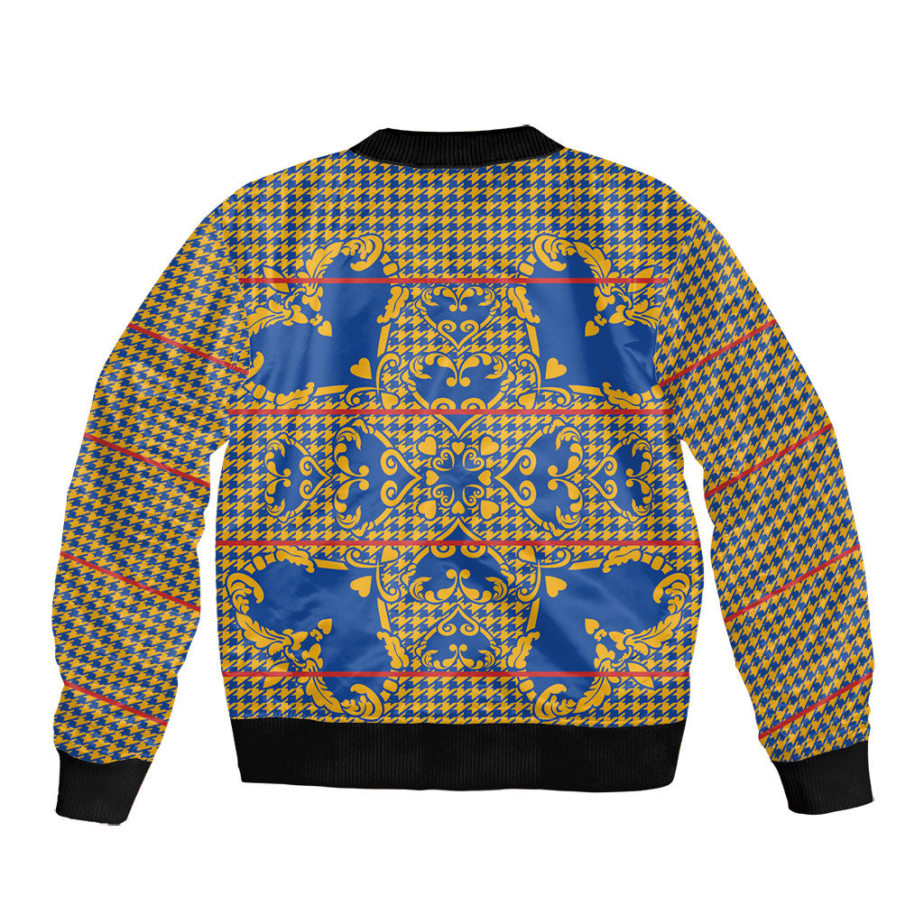 Cobalt Blue Hearts Crown Traditional Geometry Bomber Jacket Seanamarena Basotho Blanket Inspired