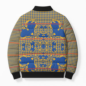 Cobalt Blue Hearts Crown Traditional Geometry Bomber Puffer Jacket Seanamarena Basotho Blanket Inspired