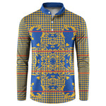 Cobalt Blue Hearts Crown Traditional Geometry Button Sweatshirt Seanamarena Basotho Blanket Inspired