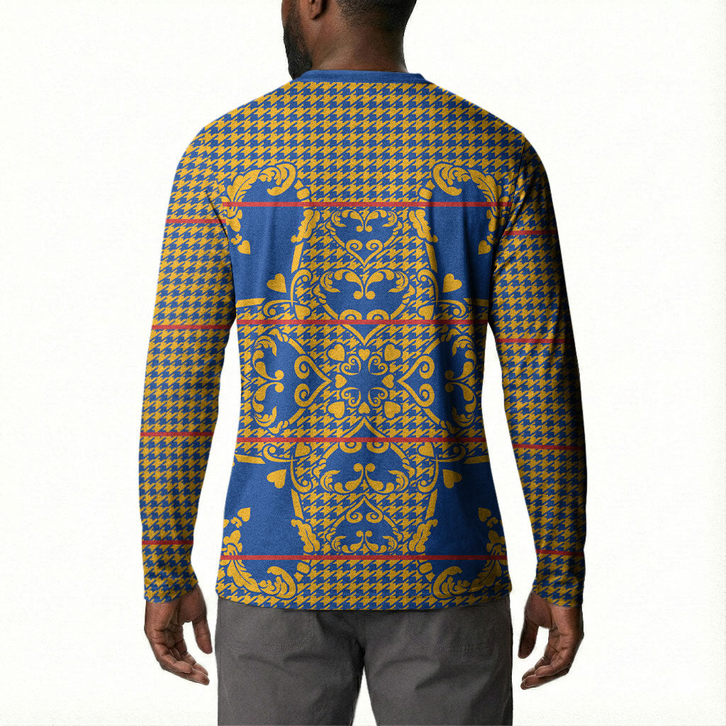 Cobalt Blue Hearts Crown Traditional Geometry Button Sweatshirt Seanamarena Basotho Blanket Inspired