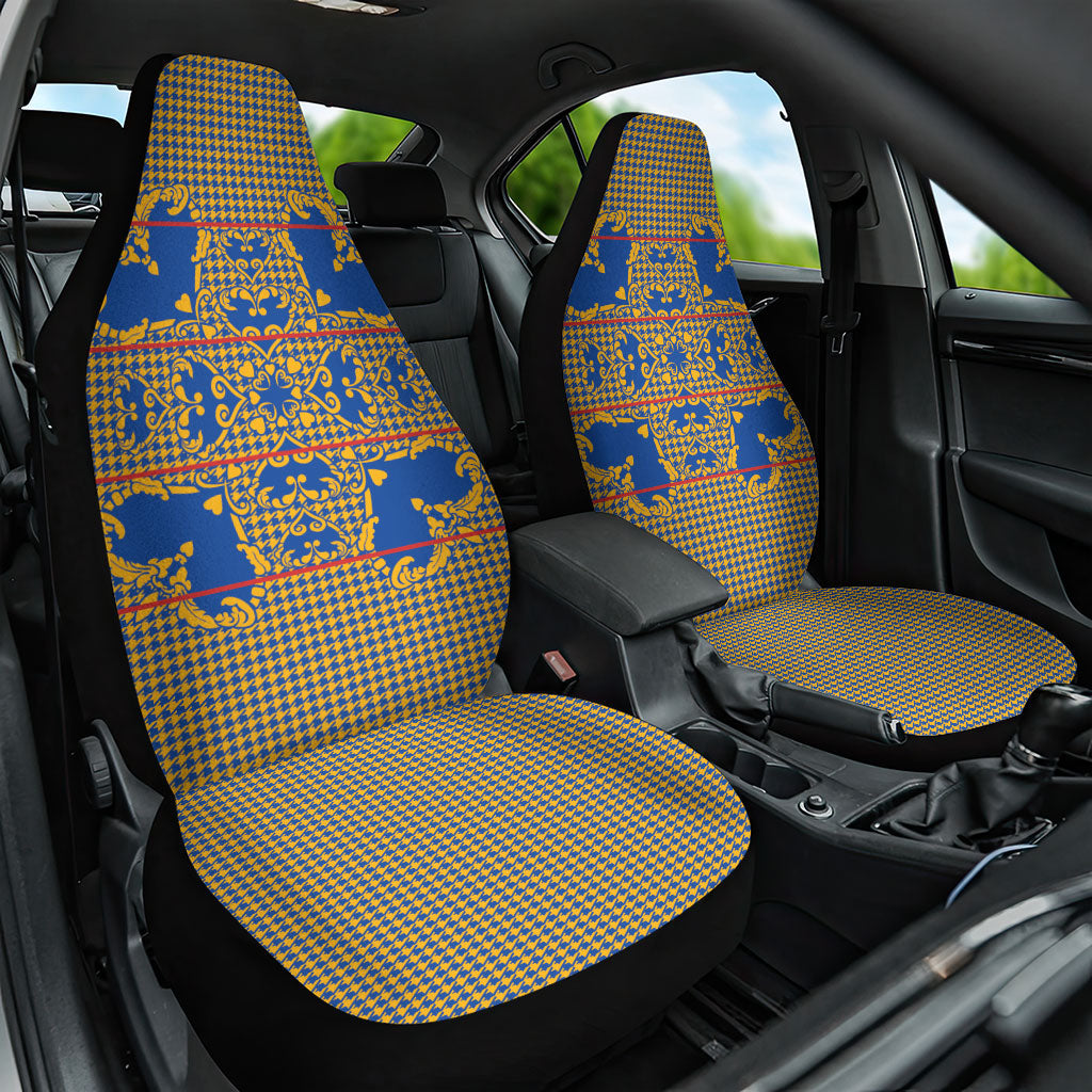 Cobalt Blue Hearts Crown Traditional Geometry Car Seat Cover Seanamarena Basotho Blanket Inspired