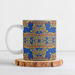 Cobalt Blue Hearts Crown Traditional Geometry Ceramic Mug Seanamarena Basotho Blanket Inspired