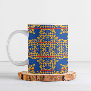 Cobalt Blue Hearts Crown Traditional Geometry Ceramic Mug Seanamarena Basotho Blanket Inspired
