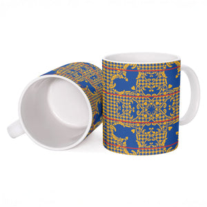 Cobalt Blue Hearts Crown Traditional Geometry Ceramic Mug Seanamarena Basotho Blanket Inspired