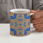 Cobalt Blue Hearts Crown Traditional Geometry Ceramic Mug Seanamarena Basotho Blanket Inspired
