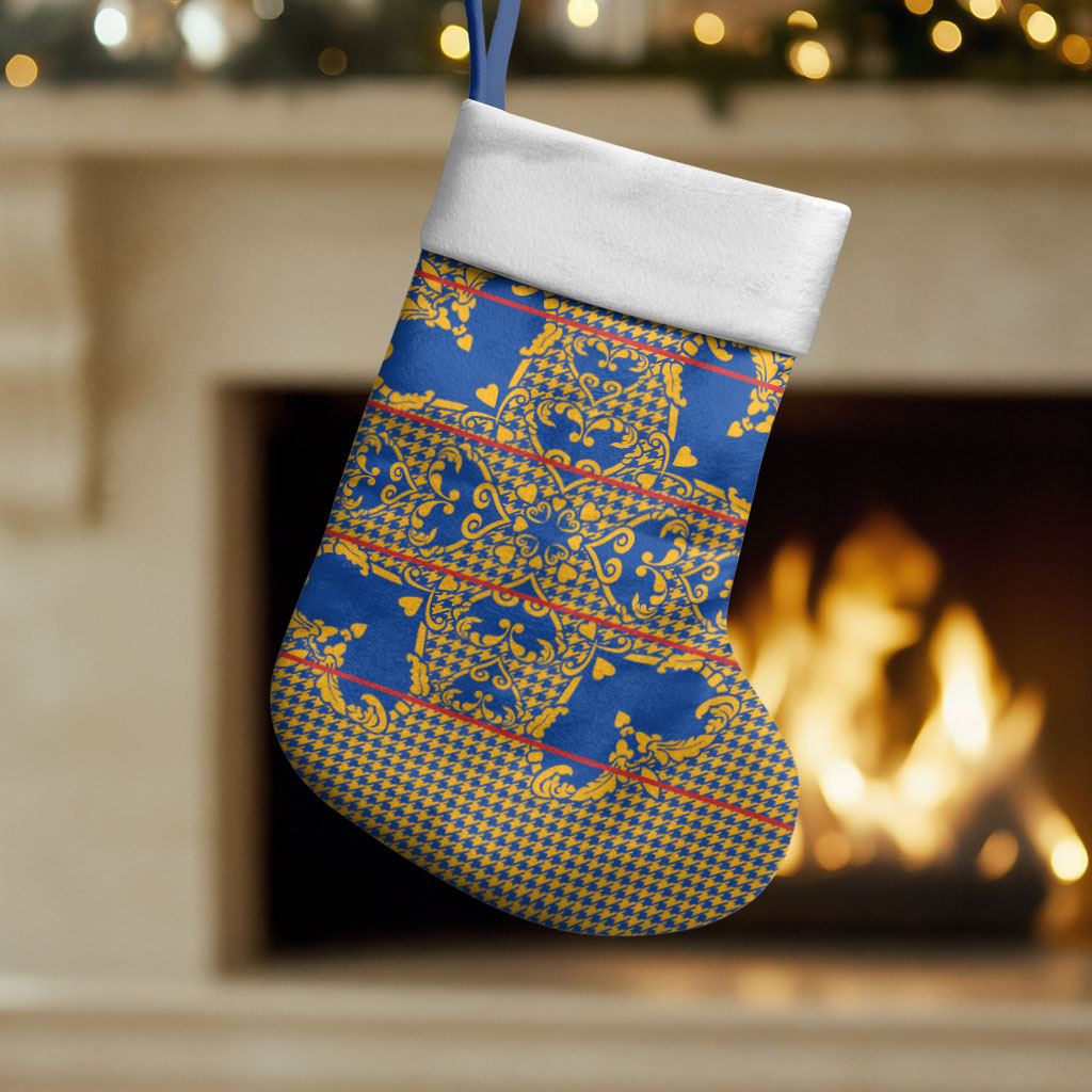 Cobalt Blue Hearts Crown Traditional Geometry Christmas Stocking Seanamarena Basotho Blanket Inspired