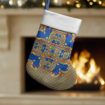 Cobalt Blue Hearts Crown Traditional Geometry Christmas Stocking Seanamarena Basotho Blanket Inspired