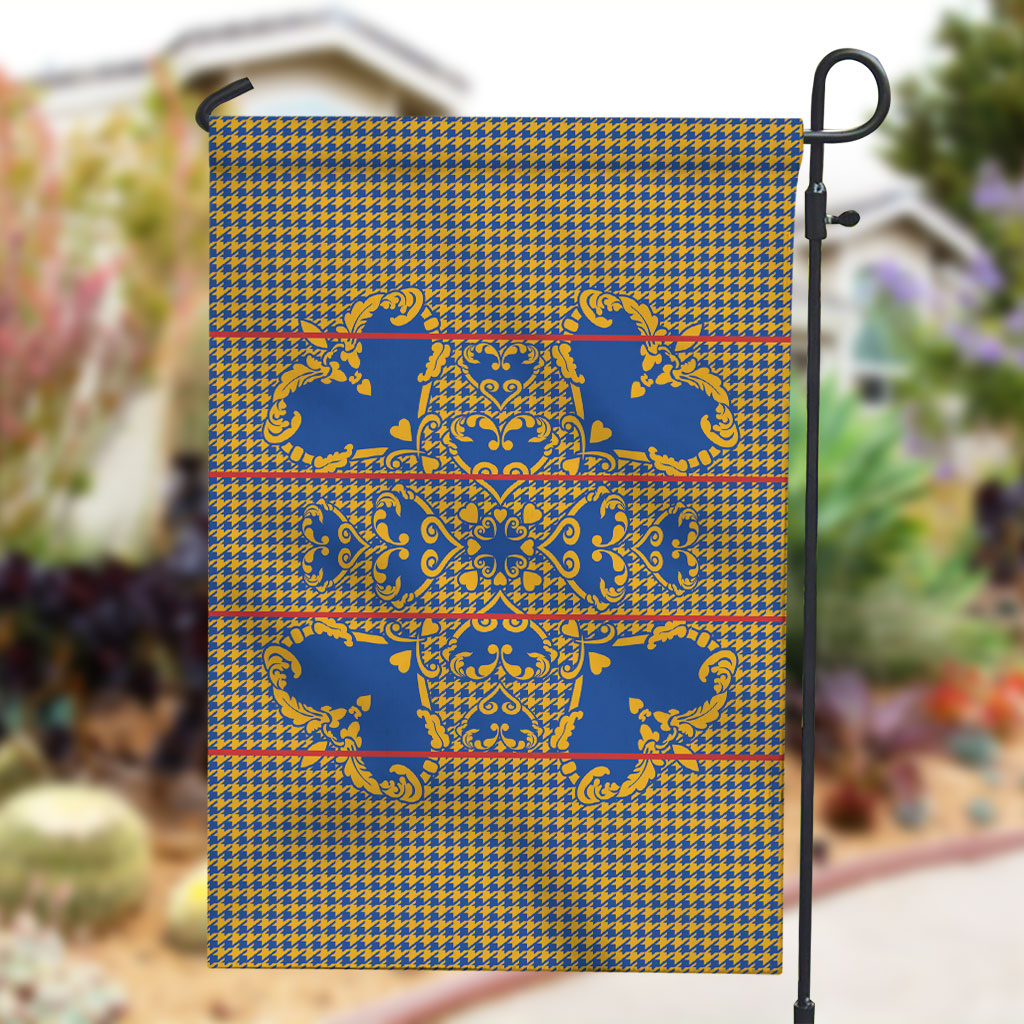 Cobalt Blue Hearts Crown Traditional Geometry Garden Flag Seanamarena Basotho Blanket Inspired