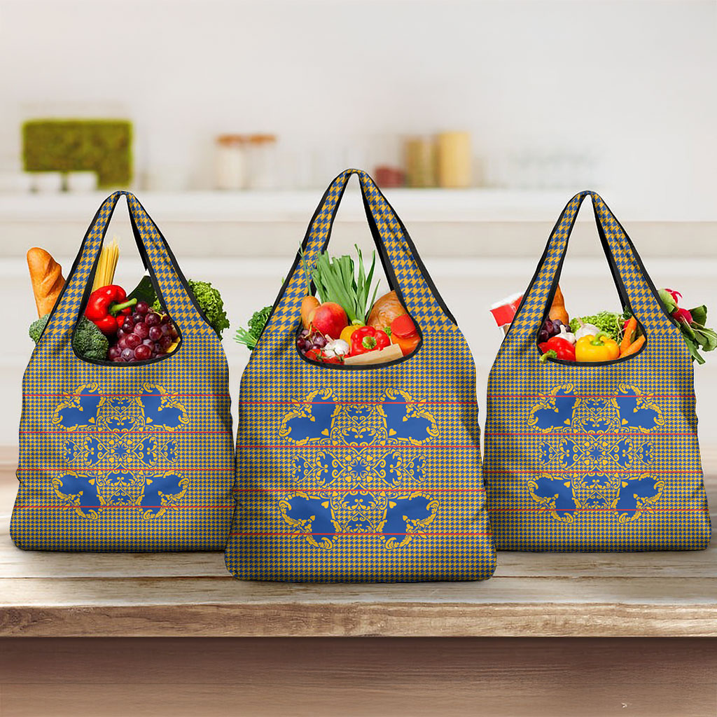 Cobalt Blue Hearts Crown Traditional Geometry Grocery Bag Seanamarena Basotho Blanket Inspired