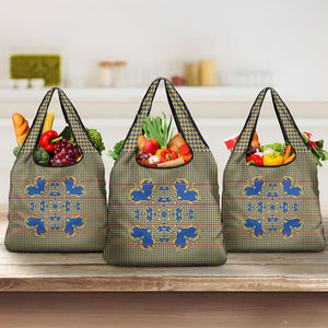 Cobalt Blue Hearts Crown Traditional Geometry Grocery Bag Seanamarena Basotho Blanket Inspired