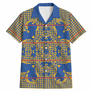 Cobalt Blue Hearts Crown Traditional Geometry Hawaiian Shirt Seanamarena Basotho Blanket Inspired