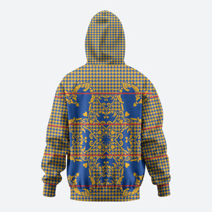 Cobalt Blue Hearts Crown Traditional Geometry Hoodie Seanamarena Basotho Blanket Inspired