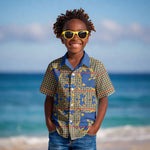 Cobalt Blue Hearts Crown Traditional Geometry Kid Hawaiian Shirt Seanamarena Basotho Blanket Inspired