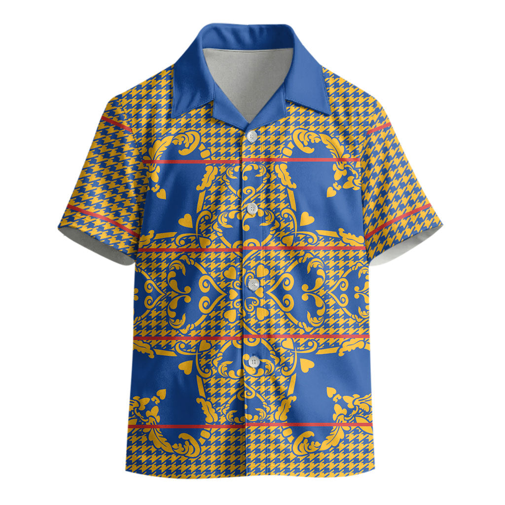 Cobalt Blue Hearts Crown Traditional Geometry Kid Hawaiian Shirt Seanamarena Basotho Blanket Inspired